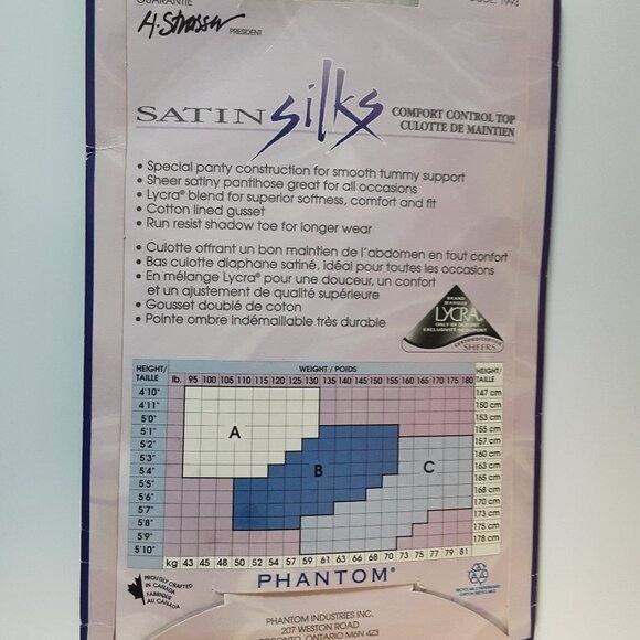 Vintage 1980-90s Deadstock Satin Silks Phantom Silver Pantyhose Size B Canada - Picture 2 of 2
